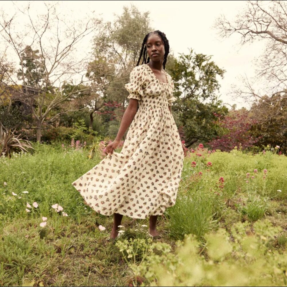 Doen Ivory Floral Midi Dress